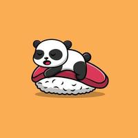 schattige panda slapen op sushi cartoon vector pictogram illustratie. dierlijk voedsel pictogram concept geïsoleerde premium vector. platte cartoonstijl