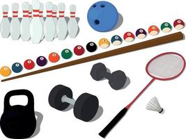 verschillende type sport spel apparatuur collectie vector illustratie