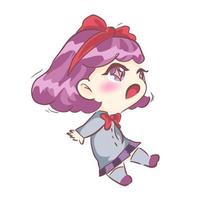 schattig kawaii gelukkig meisje dat schooluniform draagt. uitdrukkingen, emoties, emoji. roze, paars, violet, peri. manga anime chibi kunst. verbaasd gezicht, vector