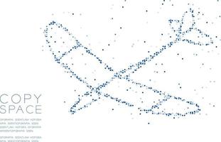 abstract geometrische cirkel stip molecuul deeltje patroon zweefvliegtuig vliegtuig vorm, vr technologie zakenreizen concept ontwerp blauwe kleur illustratie geïsoleerd op een witte achtergrond met kopie ruimte, vector