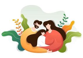 ouderschap van moeder, vader en kinderen die elkaar omhelzen in een liefhebbend gezin. schattige cartoon achtergrond vectorillustratie voor banner of psychologie vector
