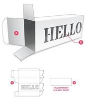 lange doos met gestencild hallo-woord en transparant gestanst sjabloon voor plastic vellen vector