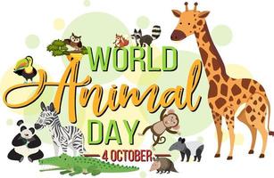 wereld dierendag banner met wilde dieren vector