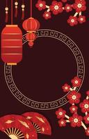 lantaarn bloem ventilator gelukkig chinees nieuwjaar viering rode wenskaart vector