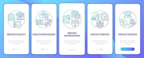 servicekenmerken gradiënt onboarding mobiele app paginascherm. operaties walkthrough 5 stappen grafische instructies met concepten. ui, ux, gui vectorsjabloon met lineaire kleurenillustraties vector