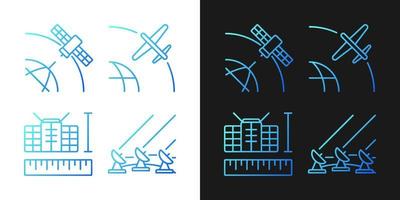 satelliettechnologieën verlooppictogrammen ingesteld voor donkere en lichte modus. dunne lijn contour symbolen bundel. geïsoleerde vector overzicht illustraties collectie op zwart-wit