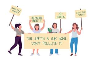 vrouwen op ecologie protesteren semi-egale kleur vectorkarakter vector