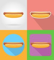 hotdog snel voedsel vlakke pictogrammen met de schaduw vectorillustratie vector