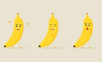 schattige bananen met verschillende emoties geïsoleerd op een witte achtergrond vector