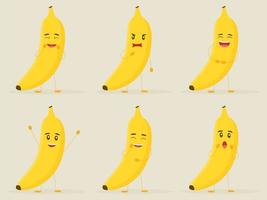 schattige bananen met verschillende emoties geïsoleerd op een witte achtergrond vector