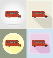 auto van caravan camper mobiel huis plat pictogrammen vector illustratie