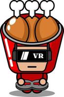 vector stripfiguur schattig gebakken kip eten mascotte kostuum spelen virtual reality game