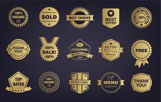 vector set gouden winkel vintage, retro badges, etiketten, tags. winkel borden