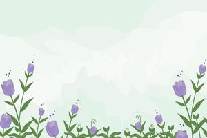 bloemenachtergrond minimalistisch met handgetekende blad- en paarse bloemelementen vector