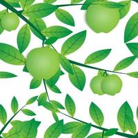 naadloos patroon vectorontwerp van guavefruit en groene bladeren. op een witte achtergrond. modern fruitboombehang en grafisch ontwerp. moderne sjablonen vector