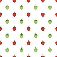 naadloze patroon rood en groen aardbei fruit vector design. gele achtergrond. ontwerp voor behang, achtergrond, omslag, printontwerp en uw ontwerpbehoeften.