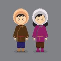 paarkarakter dat Mongoolse traditionele kleding draagt vector