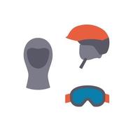 skibril, skimasker en skihelm. uitrusting voor extreme wintersport. plat ontwerp. vector