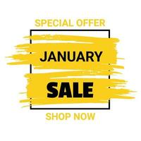 januari verkoop sjabloon voor spandoek. speciale aanbieding. kortingstekst op gele penseelstreek vector