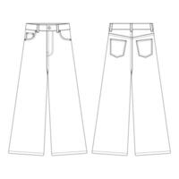 sjabloon hoge taille rechte pasvorm jeans vector illustratie plat ontwerp schets kleding