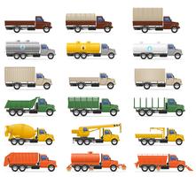 Stel pictogrammen vrachtwagens oplegger vectorillustratie vector
