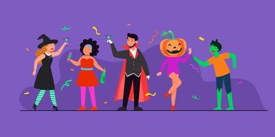 vectorillustratie happy halloween trick or treat-feest met de personages voor feestuitnodiging vector