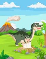 cartoon moeder dinosaurus met baby uitbroeden vector