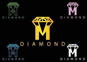 m met diamanten letterlogo en pictogramontwerpsjabloon vector