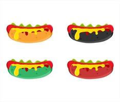 vector set illustratie van hotdog met kaas en tomatensaus, restaurant en culinair thema. perfect voor het adverteren van voedselproducten