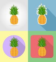 ananas vruchten plat pictogrammen met de schaduw vectorillustratie vector