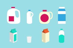 verschillende melk in container vectorinzameling via glas, dozen en flessen vector