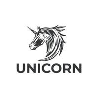 paard lijn logo ontwerpsjabloon met hoorn, eenhoorn, magisch paard, mythologisch dier vector