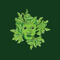 het gezichtslogo van de groene vrouw met bladomtrek die het gezicht bedekt. bacchus of dionysus. vintage stijl voor planten vector