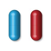 blauwe en rode medische pillen, tabletten, capsules geïsoleerd op een witte achtergrond, vectorillustratie vector