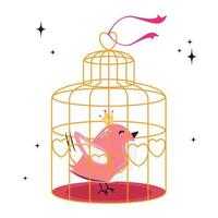 schattige kleine vogel in de kooi. roze vogel met een kroon. vector