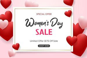 8 maart internationale vrouwendag verkoop achtergrond met rode en roze harten vector
