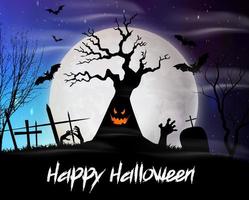 Halloween-achtergrond met monsterboom op de volle maan vector