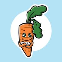 blij gezicht oranje wortel met groen verlof mascotte vector