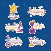 vrouwen en meisjes in stickerset voor wetenschapsdag vector