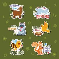stickers van vrolijke dieren in het lenteseizoen vector
