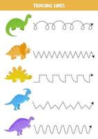 traceerlijnen met schattige dinosaurussen. Schrijf oefening. vector