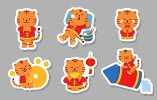 schattige tijger chinees nieuwjaar stickers vector