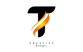 t-letterlogo met oranje swoosh met kleurovergang. letter t met abstracte geometrische elementen. vector