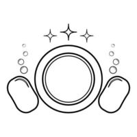 afwassen concept opruimen gerechten plaat washandje spons bubbels schoon keuken idee pictogram overzicht zwarte kleur vector illustratie vlakke stijl afbeelding
