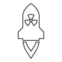 atoomraket vliegende nucleaire raket wapens radioactieve bom militair concept pictogram overzicht zwarte kleur vector illustratie vlakke stijl afbeelding