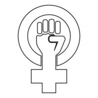 symbool van feminisme beweging geslacht vrouwen weerstaan vuist hand in ronde en kruis pictogram overzicht zwarte kleur vector illustratie vlakke stijl afbeelding