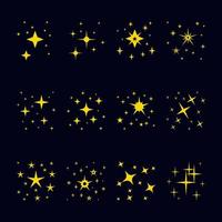 set illustraties van fonkelende sterren aan de hemel, eenvoudige symbolen voor ontwerpelementen. glitter, nieuwjaar, geel. vector