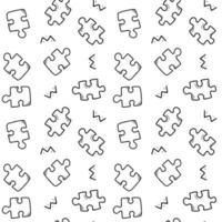 naadloze zwart-wit patroon met puzzels en abstracte elementen. vector eindeloze textuur in doodle stijl.