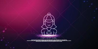 hiphop meisje digitaal concept, deeltje stijl ontwerp. wireframe lichtgewicht verbindingsstructuur, banner, logo, label en poster, vectorillustratie vector