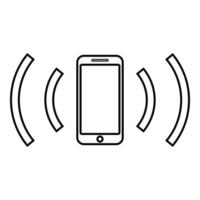 smartphone zendt radiogolven uit geluidsgolf uitzendt golven concept pictogram overzicht zwarte kleur vector illustratie vlakke stijl afbeelding